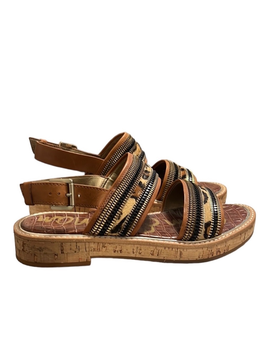Sam Edelman Nala Calf Hair Sandals Women's Camel/Leopard Size 8.5